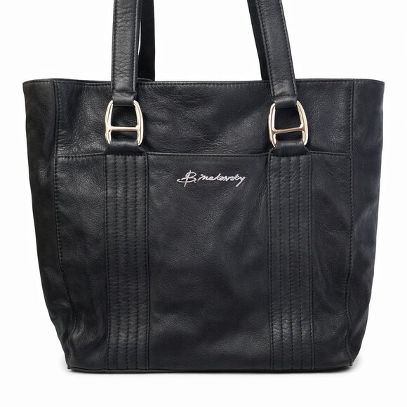 b. makowsky Handbags - B. Makowsky Black Leather Medium Square Tote Cheetah Satin Liner, EUC